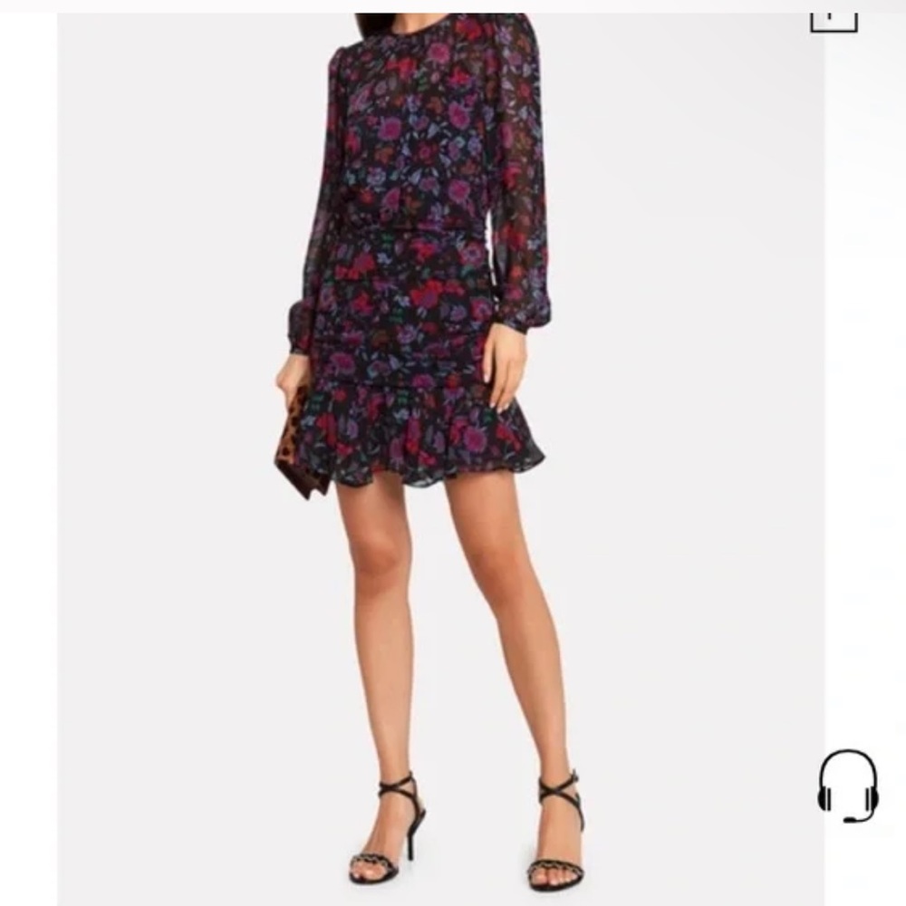 Veronica Beard Robin Silk Black Floral Multicolor Magenta Dress